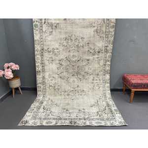 พรมวินเทจขนาด 5.4x9.1 ฟุต พรมตุรกีขนาดใหญ่ สีเบจ-น้ำตาล ลายต้นไม้และพืช พรมขนสัตว์ - Product Image 1