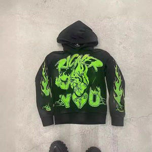 Sudadera con capucha con estampado de pantalla personalizada 2025, mezcla de algodón básico, lavado ácido de peso pesado, remache desteñido al sol, sudadera con cremallera recortada en forma cuadrada - Product Image 1