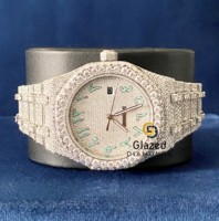 Reloj Analógico Hip Hop con Incrustaciones de Diamantes Cultivados en Laboratorio, Esfera de Cristal para Hombre, Elaborado con Piedras de Corte Brillante