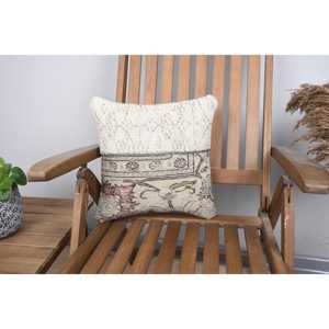 Diseño rústico 14x14 Beige Kilim Patchwork almohada de lana estilo de lujo Vintage patrón esponjoso con hoja de planta para uso en sofá de cocina - Product Image 1