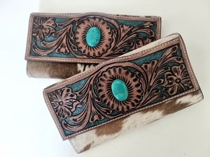 Portefeuille sculpté à la main pochette coque de téléphone portefeuille élégant en fourrure de vachette multi-usages portefeuilles en cuir occidental - Product Image 6