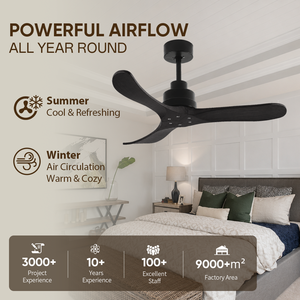 Ventilador de techo de madera maciza negro de 42 pulgadas, sin luz, silencioso, con motor reversible de CC y control remoto para dormitorio y sala de estar, disponible en EE. UU. - Product Image 2