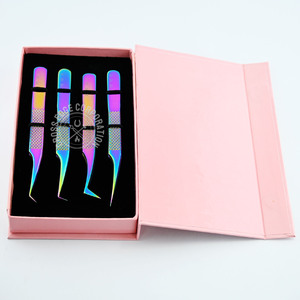 Hot Selling Custom Logo Lash Tweezers 45° Fiber Tip Volume Eyelash Extension Tweezer Diamond Grip Private Label <b>Tool</b> - Product Image 1