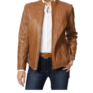 Chaqueta de Cuero 100% para Mujer, Personalizable con Logotipo, Cierre de Cremallera, al por Mayor, Manga Larga, Transpirable, Lisa, para Invierno, Talla Grande - Product Image 1