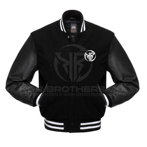 Hommes à la mode en cuir manches Varsity Jacket Classic Sports Bomber Jacket pour l'hiver Streetwear Fashion - Product Image 1