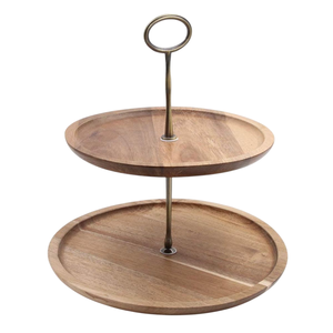 Support à gâteau à un étage en bois naturel et en métal, support décoratif de table, support de service pour collations et pâtisseries - Product Image 6