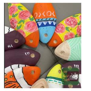 Poisson en bois de style côtier vietnamien, décoration sculptée en bois naturel pour porche, jardin, entrée, artisanat DIY pour enfants et décoration murale - Product Image 1