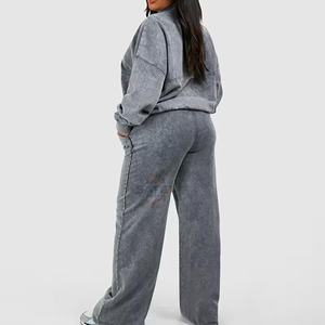 Survêtement à capuche zippé intégral délavé à l'acide personnalisé 2025, pantalon évasé, 100% coton, hiver, décontracté, lourd, Pakistan - Product Image 2