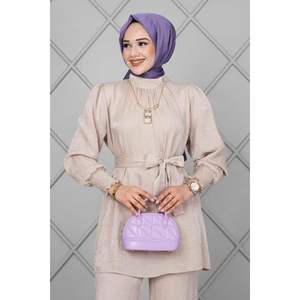 Manga plisada dos piezas traje de 2 piezas crema - Product Image 1