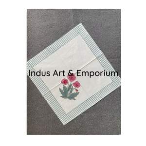 <b>Small</b> Butti Hand Block Print Indian Cotton Floral Table <b>Mats</b> & Napkin Set of 6 Napkins & 6 <b>Mats</b> - Product Image 4