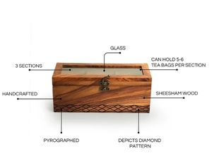 Organizador de bolsas de té Caddy 3 secciones con cerradura Caja de té Cajas de almacenamiento de madera Sheesham Organizador de estación de té para encimera - Product Image 5
