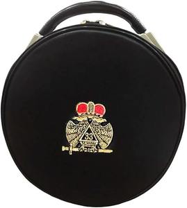 Estuche para Corona del Rito Escocés de 33 Grados - Doble Águila Negra con Cierre de Cremallera, Imitación Cuero Negro - Product Image 1