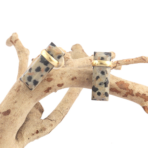 Pendientes de tuerca de jaspe dálmata con forma de barra geométrica minimalista Vintage chapados en oro Push Back para fiestas bodas regalo perfecto - Product Image 3