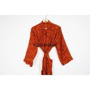 Robe kimono de luxe pour femme, style bohème, 100% soie, col en V, design patchwork, fermeture à cordon, manches longues, longueur totale - Product Image 2