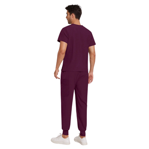Unisex Medical <b>Scrub</b> Suit V Neck Short Sleeve Top Cargo Jogger Pants Woven Comfortable Work Uniform for Hospital Use - Product Image 2