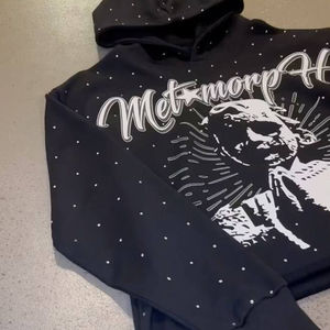 Venta al por mayor personalizado Bling Rhinestone Sudadera con capucha diseño esqueleto cráneo personalizado ácido lavado Rhinestone sudaderas con capucha hecho en Pakistán 2025 - Product Image 2
