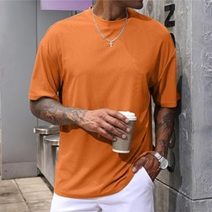 Vente chaude T-shirts surdimensionnés Orange pour hommes Épaule tombante Poids lourd Coupe ample Bas Marque privée 260 grammes 100% coton - Product Image 5