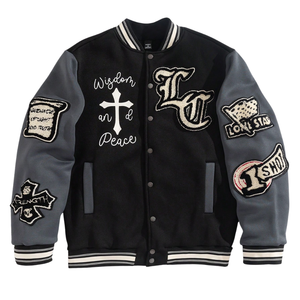 Chaqueta universitaria de diseño personalizado OEM hecha con lana 100% con parche bordado de chenilla en mangas de cuero y bordado personalizado - Product Image 1