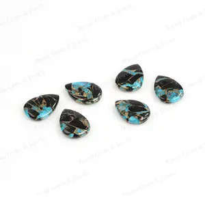 Top Quality 10x14mm Pear Natural Polished Smooth Mohave Blue Black Copper Turquoise Gemstone Jewelry Making Loose Stone Supplier