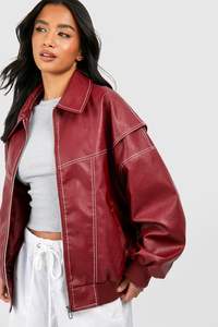 Chaqueta de cuero de gran tamaño para mujer Vintage Zip Up Bomber motocicleta Faux Leather Jacket Coat prendas de vestir exteriores - Product Image 3
