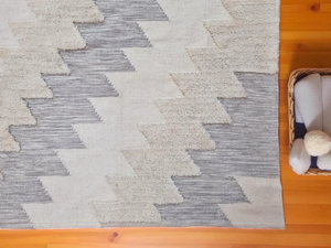 Tapis en coton bohème, tapis kilim à armure plate, tapis de luxe fait main en lin indien avec pompon, tapis de couloir indien - Product Image 4