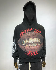 Sweat à capuche à fermeture éclair en polaire délavé pour hommes polyester/coton vierge de haute qualité Pull-over délavé à l'acide vintage printemps - Product Image 1