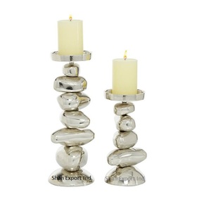 Cast Nickle Plated Aluminium Handmade Stones Luxury <b>Pillar</b> <b>Candle</b> Holder for Home Christmas Party Tabletop Decoration - Product Image 4