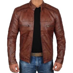 Cazadora bomber de cuero de invierno para hombre con cremallera Logotipo frontal de estilo vintage - Product Image 3