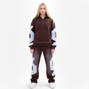 Conjunto de Sudadera con Capucha y Pantalones Deportivos Extra Grandes para Hombre, 100% Algodón, 400 g/m², Estampado Cuadrado, Lavado Ácido Vintage, Patrón 3D, Pedrería, Estilo Urbano - Product Image 6