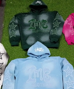 เสื้อมีฮู้ดแบบสวมหัวแขนยาวผ้าคอตตอน100% ผ้าคอตตอนผ้าปะติดพลอยเทียมปักลายปักลายพระอาทิตย์ตกใส่สบายโอเวอร์ไซส์ผ้าคอตตอน - Product Image 3