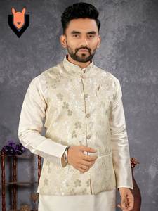 Party Wear <b>Silk</b> Kurta <b>Pyjama</b> With Heavy Jacquard Coti By Wholesale Exporter Fabzone - Product Image 6