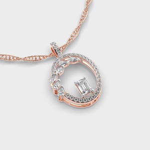 Colgante con Inicial G de Diamante Cultivado en Laboratorio Certificado por IGI, con Corte Esmeralda y Halo de Perlas en Oro Amarillo/Blanco y Rosa de 14K - Product Image 2