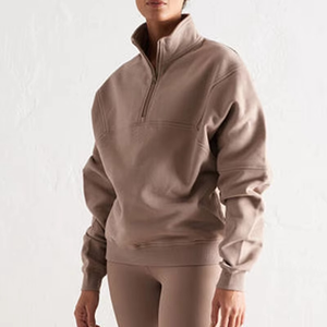 เสื้อฮู้ดดี้ผ้าฟลีซคอตตอน/โพลีเอสเตอร์สุดฮิต แฟชั่นสตรีทแวร์คุณภาพสูง ทรงหลวมสำหรับผู้หญิง เสื้อกันหนาวมีซิป คอปกแบบพับได้ สั่งทำได้ - Product Image 4