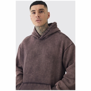 OEM Pullover Streetwear Acid Wash Cotton Hoodies No Drawstring Hoodie Custom Vintage Distressed Hoodies Men - Product Image 3