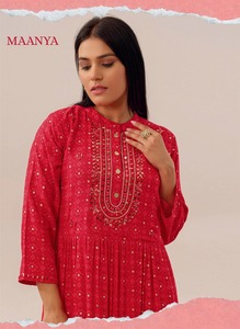 Rayonne en coton modal de couleur étonnante avec miroir et robe de travail Resham Fabricant et fournisseur de mode pour femme de Surat - Product Image 3