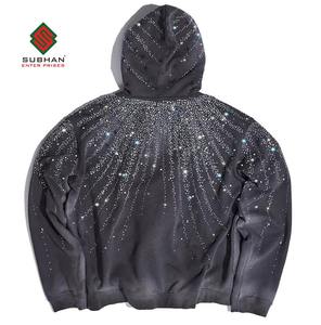 Sweat à capuche d'hiver en coton 100% respirant, imperméable, anti-rides, avec strass étoilés, pull cosmique - Product Image 4