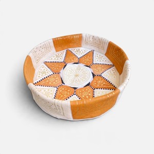 Handmade Genuine Leather Ottoman Stool Orange White Patchwork Footstool Gold Embroidered Antique Eclectic Design Living Room - Product Image 4