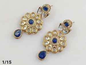 Fashionable Latest Stylish Flower Designer Stone & Kundan Earring Set Indian High Gold Plated Jewelry Kundan Earring Set Women - Product Image 3