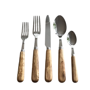 Juego de Cubiertos de 5 Piezas con Mango de Madera de Olivo de Gran Calidad, Cubiertos de Acero Inoxidable, Vajilla de Cocina, Regalo de Comedor a un Precio Razonable - Product Image 1