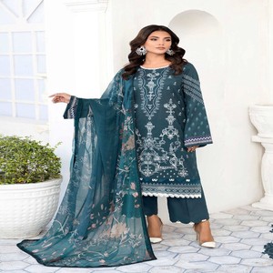 RAMSHA Luxury Lawn Collection Unstitched Pakistan <b>Indian</b> Shalwar Kameez Suits Heavy Embroidery Cotton <b>Fabric</b> Women Loose Fit - Product Image 3
