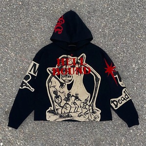 Casual <b>Gothic</b> Hooded Skull Print Hoodie <b>Men's</b> Retro <b>Man</b> Hoodi Elastic Long Sleeve Loose <b>Jacket</b> Sweatshirt Y2K Streetwear - Product Image 1