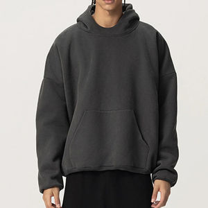 Sweat-shirts à capuche oversize pour hommes, personnalisables avec logo, à épaules tombantes, en molleton bouclette épais, style pull-over - Product Image 5