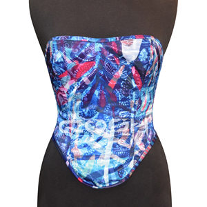 Corsé de satén sublimado con estampado de bandana y espirales, con cremallera lateral y varillas de acero. - Product Image 5