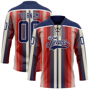 Maillot de hockey sur glace rétro personnalisé avec nom et numéros d'équipe, 100% polyester, séchage rapide, antibactérien, manches courtes, col en V, à lacets, unisexe - Product Image 3