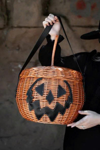 Adorable Cubo de Calabaza de Ratán Tejido a Mano, Diseñado para Halloween, para Guardar Dulces Decorativos, Proveedor de Artesanía de Vietnam, OEM ODM - Product Image 2