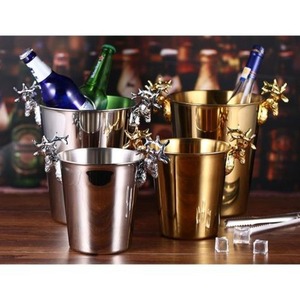 Elegante cubo de hielo y pinzas de acero inoxidable martillado para mostrador de Bar, decoración de lujo para el hogar, uso en fiestas, botellas de vino refrescantes - Product Image 6