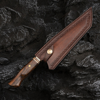 Professioneel handgemaakt 8 inch keukenchefsmes van Japans VG10 Damascus staal met ijzerhout fossiel handvat, lederen schede, ambidextrous