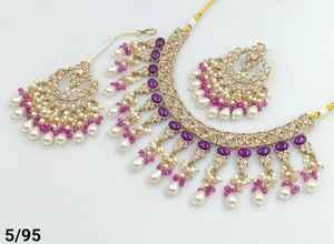 ÚLTIMO ANTIGUO MOTIPEARL & DROP COLLAR GARGANTILLA CHAPADO EN ORO A LA MODA CON CONJUNTO DE PENDIENTES MANGTIKKA Y CONJUNTO DE JOYERÍA MUJER - Product Image 4