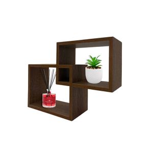 Set di 2 ripiani rettangolari in legno di design 30x9.5x22 cm da parete per la casa in noce scura e scaffali con incastro giunti - Product Image 1