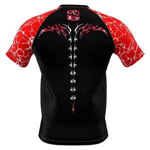 Haut de compression à manches courtes pour homme Decent Fight Wear, rouge et noir, imprimé par sublimation, séchage rapide, pour BJJ Jiu Jitsu - Product Image 3